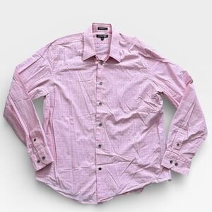Express MX Men's Shirt Size XL Pink Gingham Modern Fit Stretch Button Down Dress